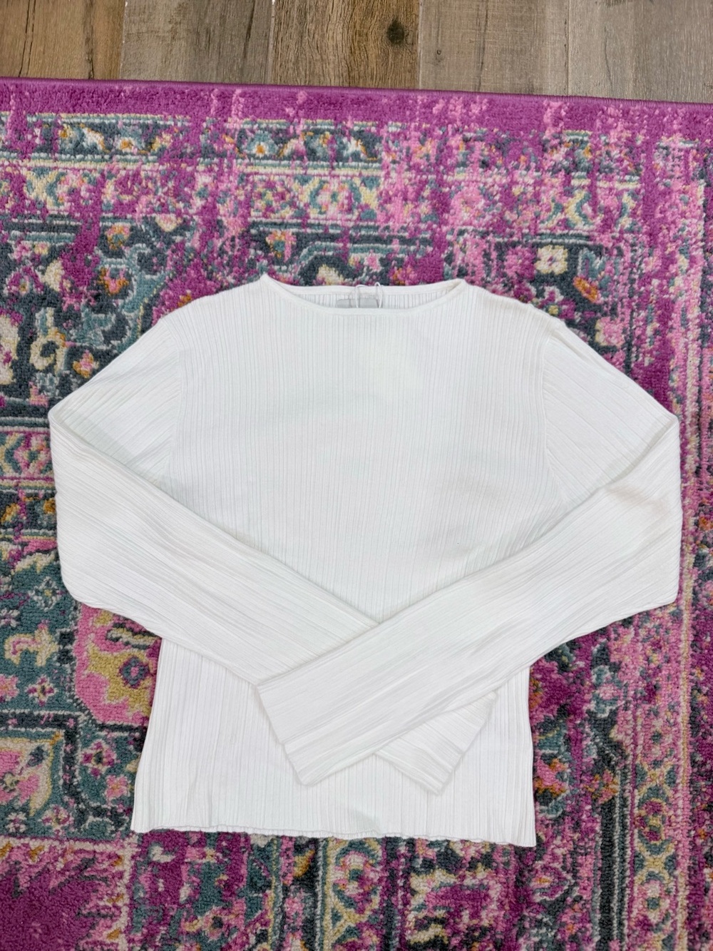 Rhythm. White Ribbed Long Sleeve Crew Top